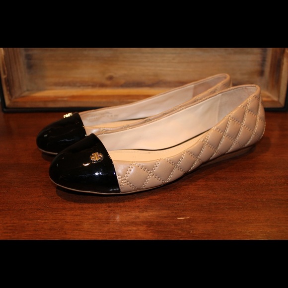 Tory Burch Claremont Quilted Leather Cap Toe Flats - Picture 3 of 6